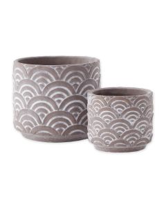 BLACK SCALLOPED CEMENT FLOWER POT SET/2